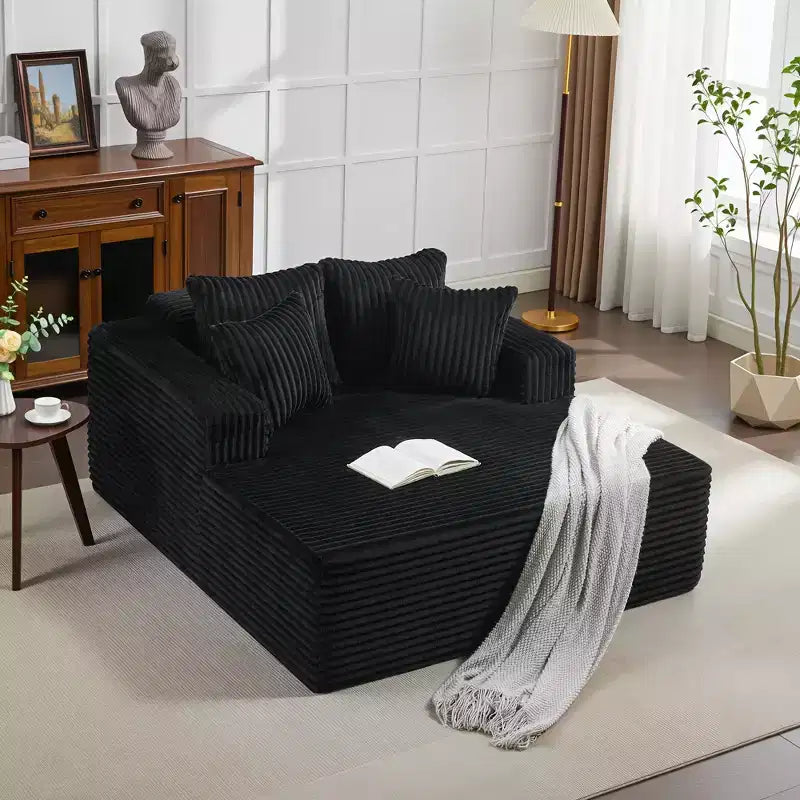 Divano Chaise Longue in Velluto a Coste Beige/Nero/Grigio/Verde/Bianco per 2