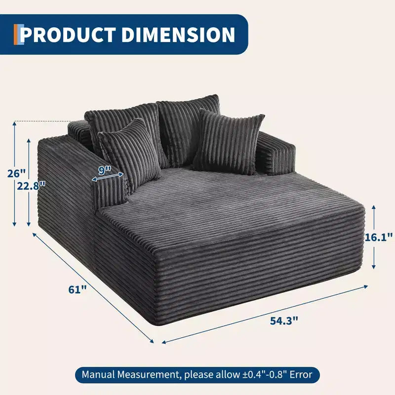 Divano Chaise Longue in Velluto a Coste Beige/Nero/Grigio/Verde/Bianco per 2