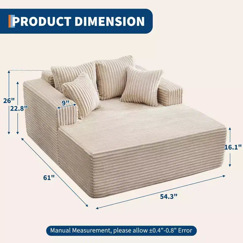 Divano Chaise Longue in Velluto a Coste Beige/Nero/Grigio/Verde/Bianco per 2