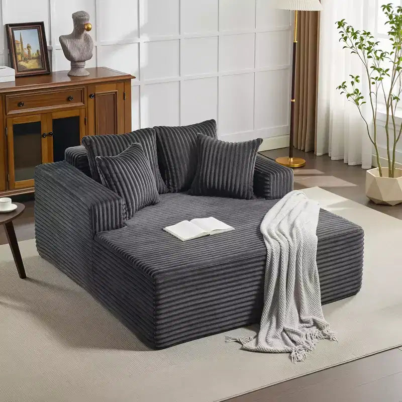 Divano Chaise Longue in Velluto a Coste Beige/Nero/Grigio/Verde/Bianco per 2