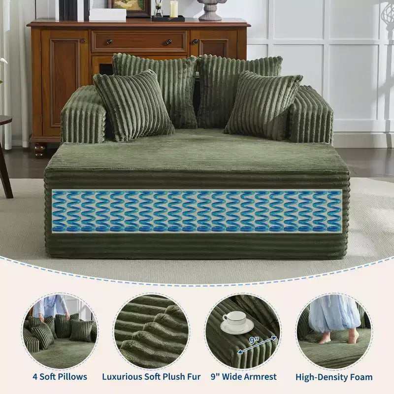 Divano Chaise Longue in Velluto a Coste Beige/Nero/Grigio/Verde/Bianco per 2