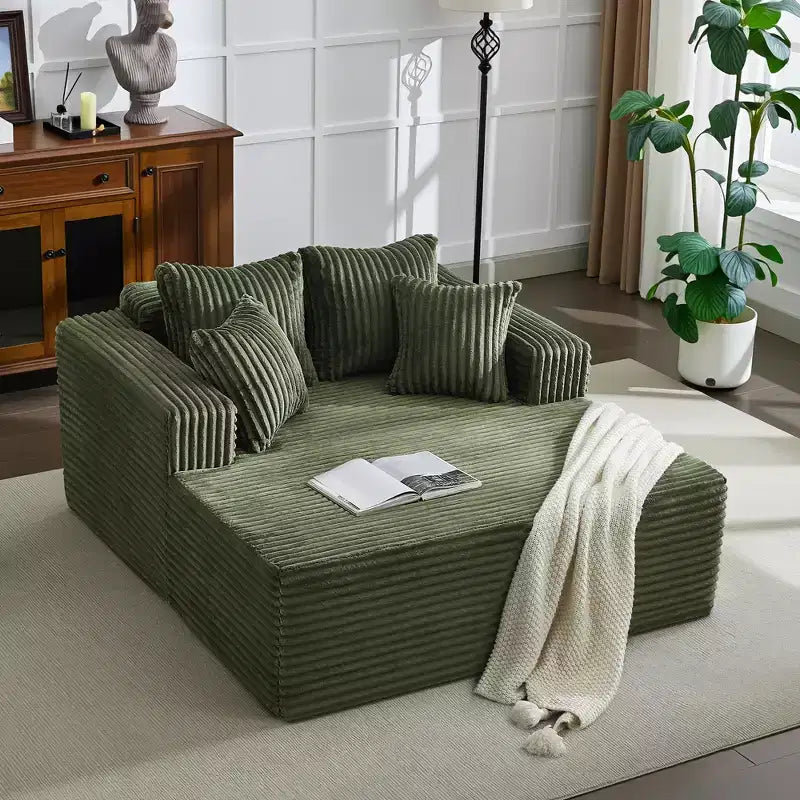 Divano Chaise Longue in Velluto a Coste Beige/Nero/Grigio/Verde/Bianco per 2