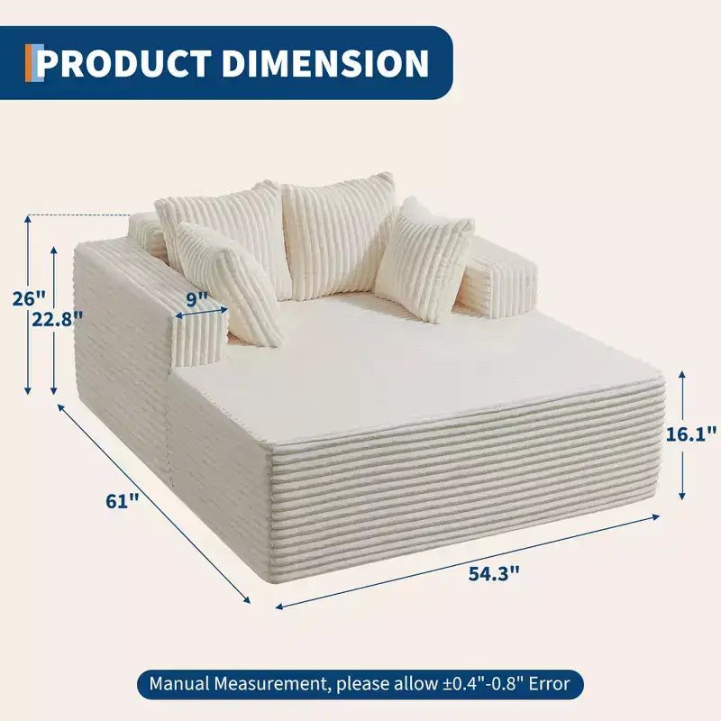 Divano Chaise Longue in Velluto a Coste Beige/Nero/Grigio/Verde/Bianco per 2