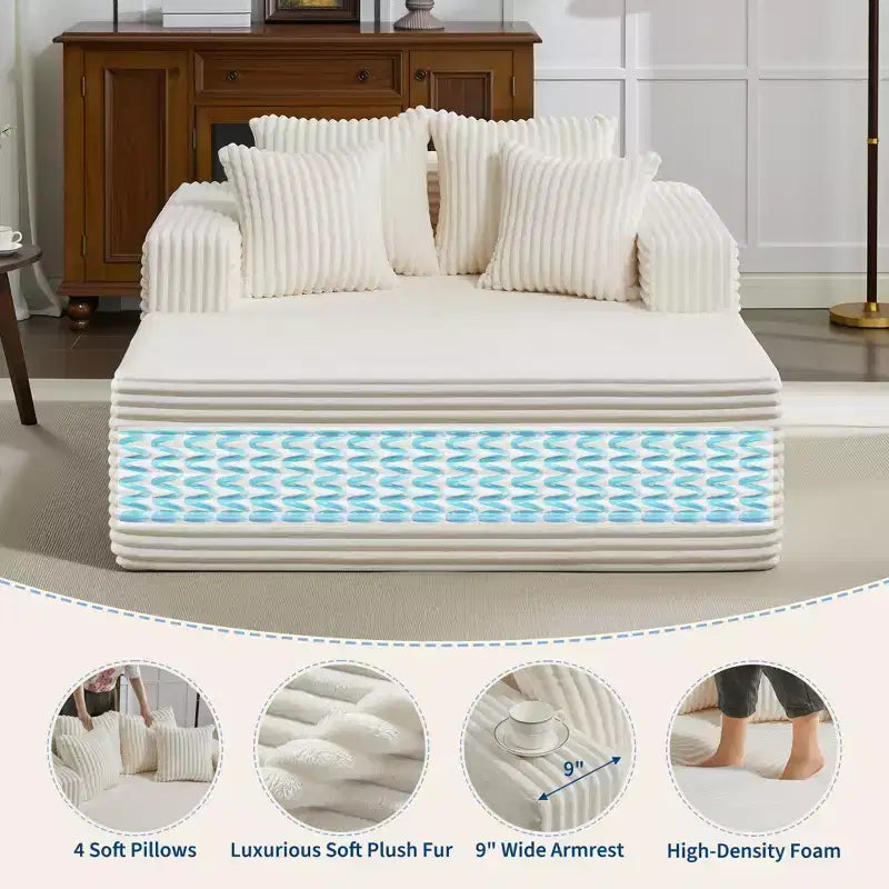 Divano Chaise Longue in Velluto a Coste Beige/Nero/Grigio/Verde/Bianco per 2