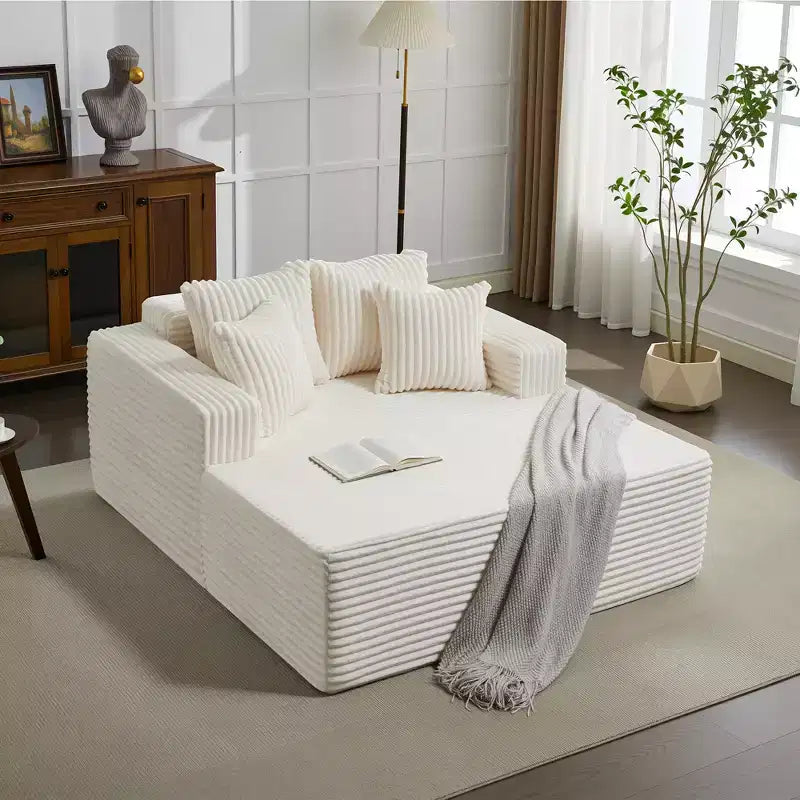 Divano Chaise Longue in Velluto a Coste Beige/Nero/Grigio/Verde/Bianco per 2