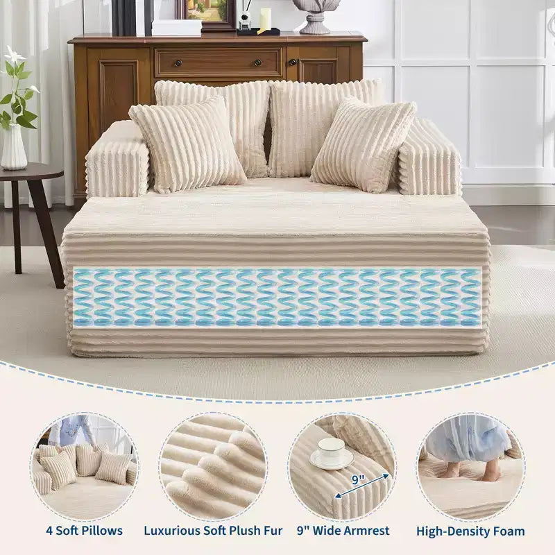 Divano Chaise Longue in Velluto a Coste Beige/Nero/Grigio/Verde/Bianco per 2