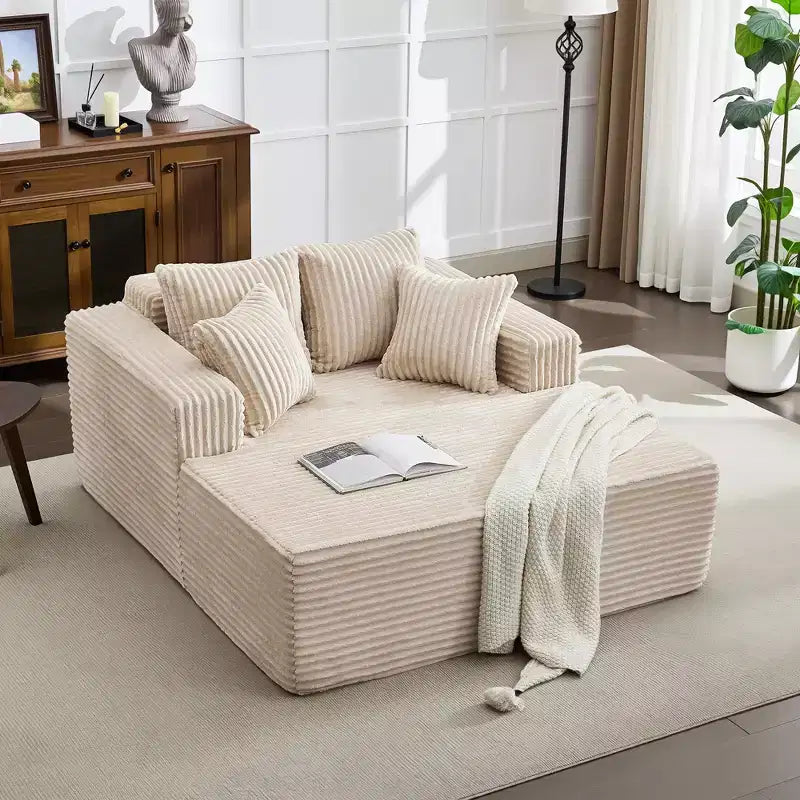 Divano Chaise Longue in Velluto a Coste Beige/Nero/Grigio/Verde/Bianco per 2