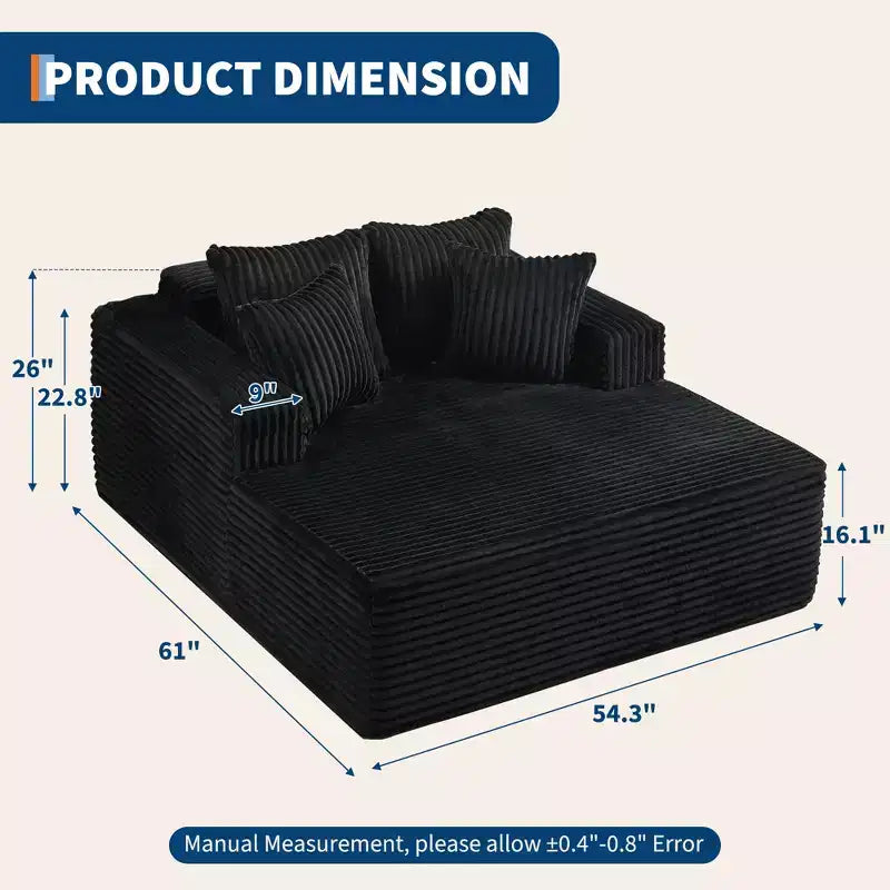 Divano Chaise Longue in Velluto a Coste Beige/Nero/Grigio/Verde/Bianco per 2
