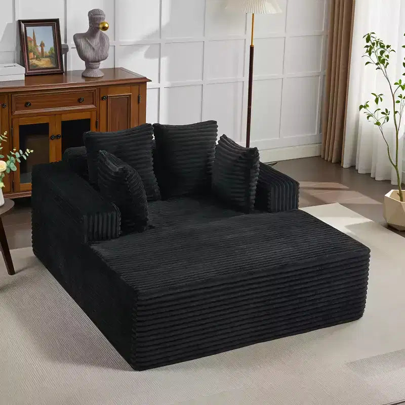 Divano Chaise Longue in Velluto a Coste Beige/Nero/Grigio/Verde/Bianco per 2