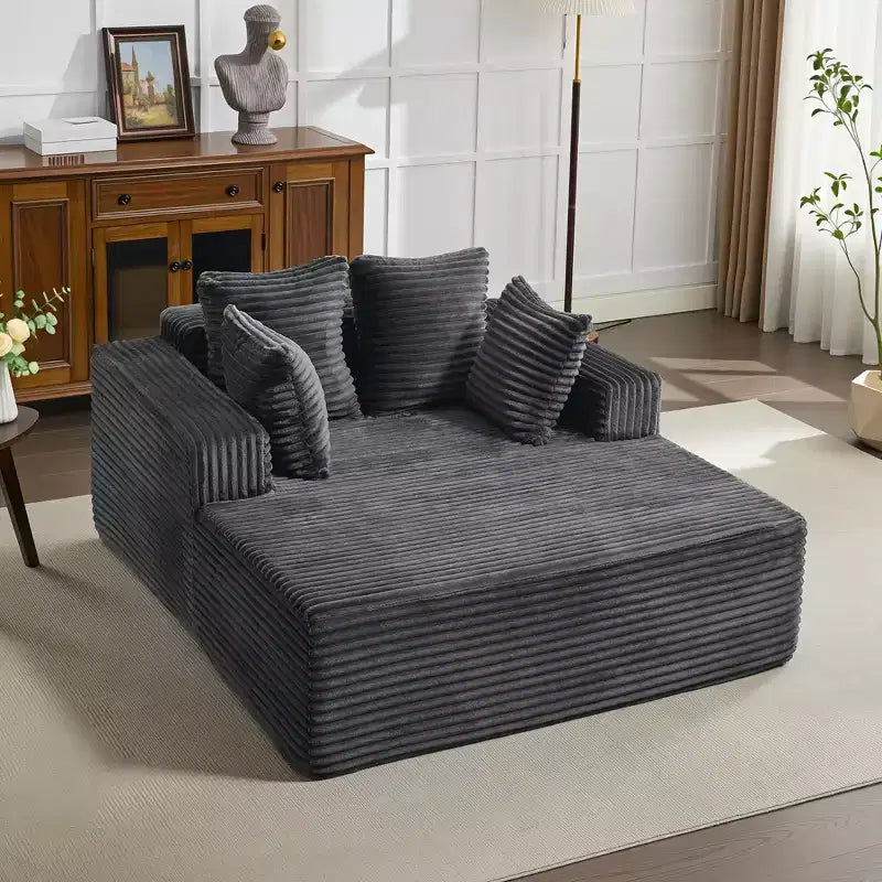 Divano Chaise Longue in Velluto a Coste Beige/Nero/Grigio/Verde/Bianco per 2
