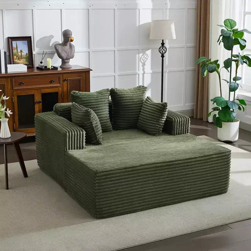 Divano Chaise Longue in Velluto a Coste Beige/Nero/Grigio/Verde/Bianco per 2