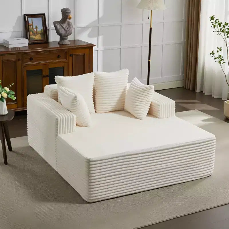 Divano Chaise Longue in Velluto a Coste Beige/Nero/Grigio/Verde/Bianco per 2