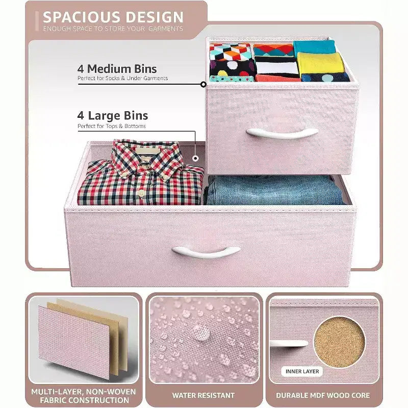 Cassettiera in tessuto a 8 cassetti – Opzioni multicolore, telaio in acciaio, per 1 persona