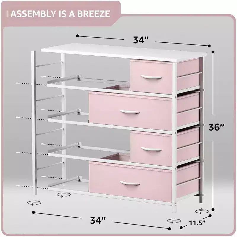 Cassettiera in tessuto a 8 cassetti – Opzioni multicolore, telaio in acciaio, per 1 persona