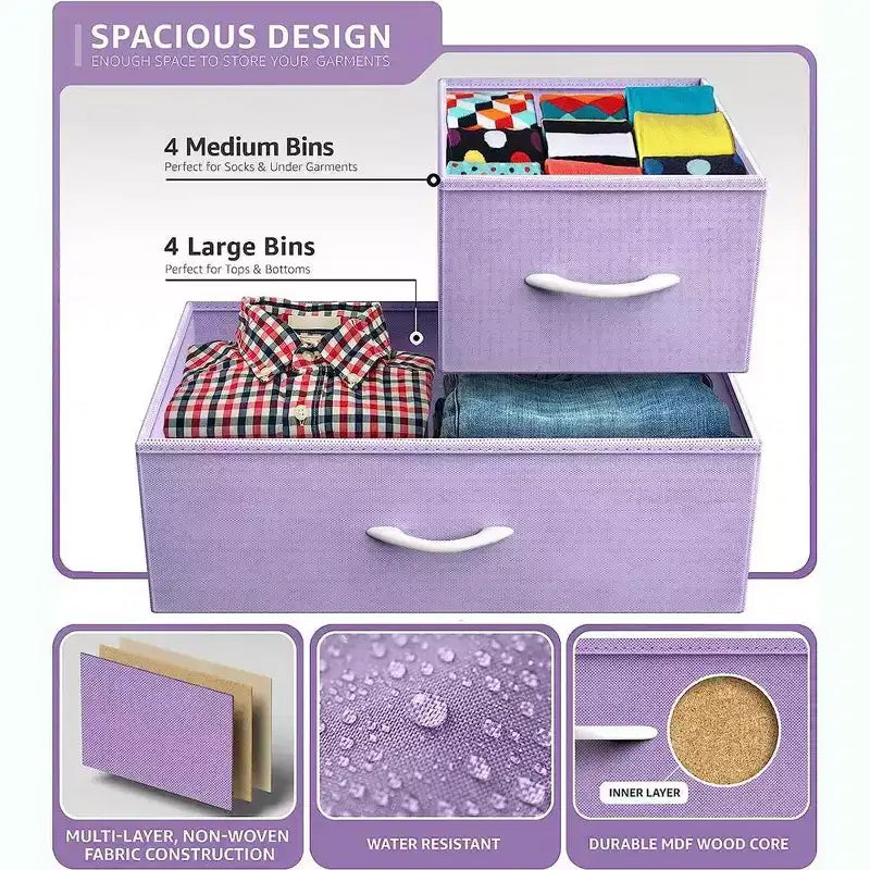 Cassettiera in tessuto a 8 cassetti – Opzioni multicolore, telaio in acciaio, per 1 persona