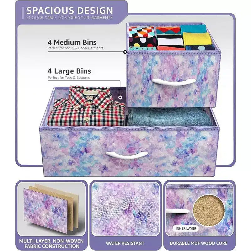 Cassettiera in tessuto a 8 cassetti – Opzioni multicolore, telaio in acciaio, per 1 persona