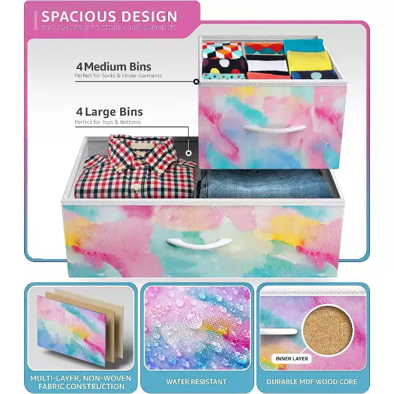 Cassettiera in tessuto a 8 cassetti – Opzioni multicolore, telaio in acciaio, per 1 persona