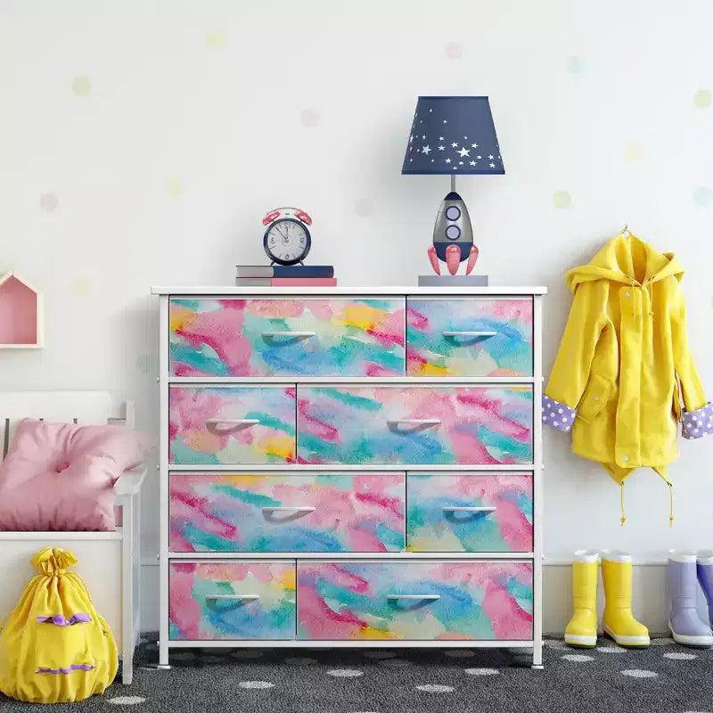 Cassettiera in tessuto a 8 cassetti – Opzioni multicolore, telaio in acciaio, per 1 persona