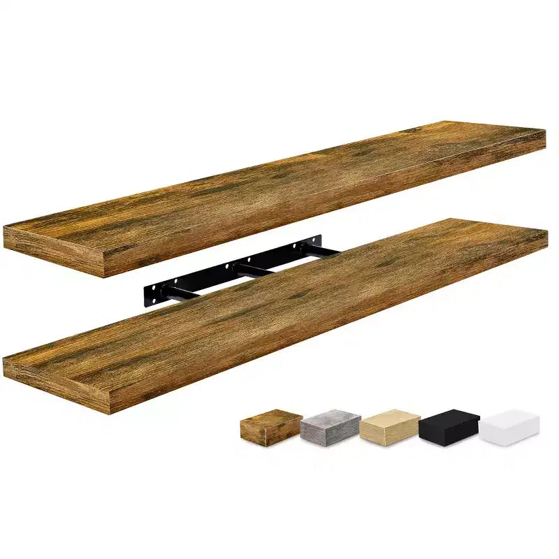 Set da 2 mensole da parete flottanti, 119 cm x 23,5 cm, nero / marrone / grigio / acero / bianco