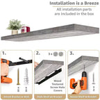 Set da 2 mensole da parete flottanti, 119 cm x 23,5 cm, nero / marrone / grigio / acero / bianco