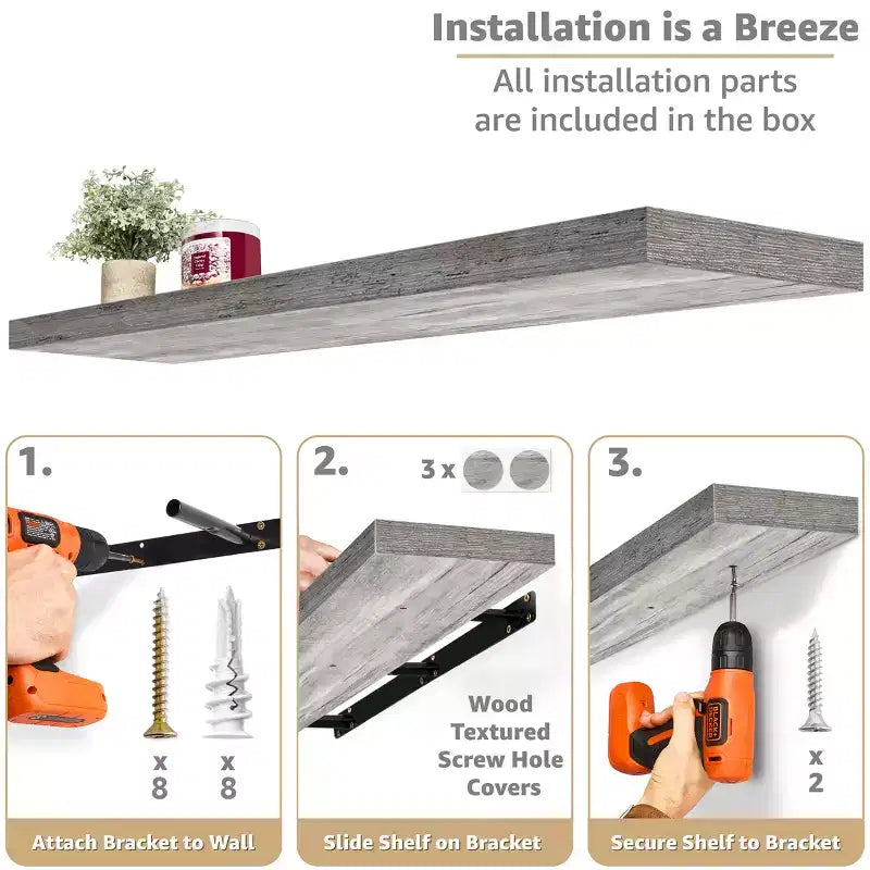 Set da 2 mensole da parete flottanti, 119 cm x 23,5 cm, nero / marrone / grigio / acero / bianco