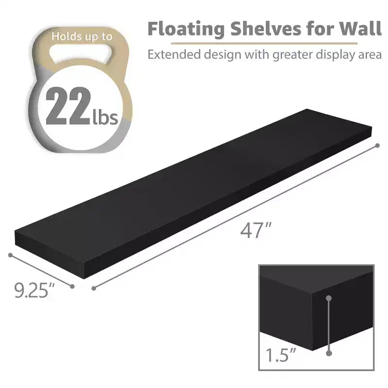 Set da 2 mensole da parete flottanti, 119 cm x 23,5 cm, nero / marrone / grigio / acero / bianco