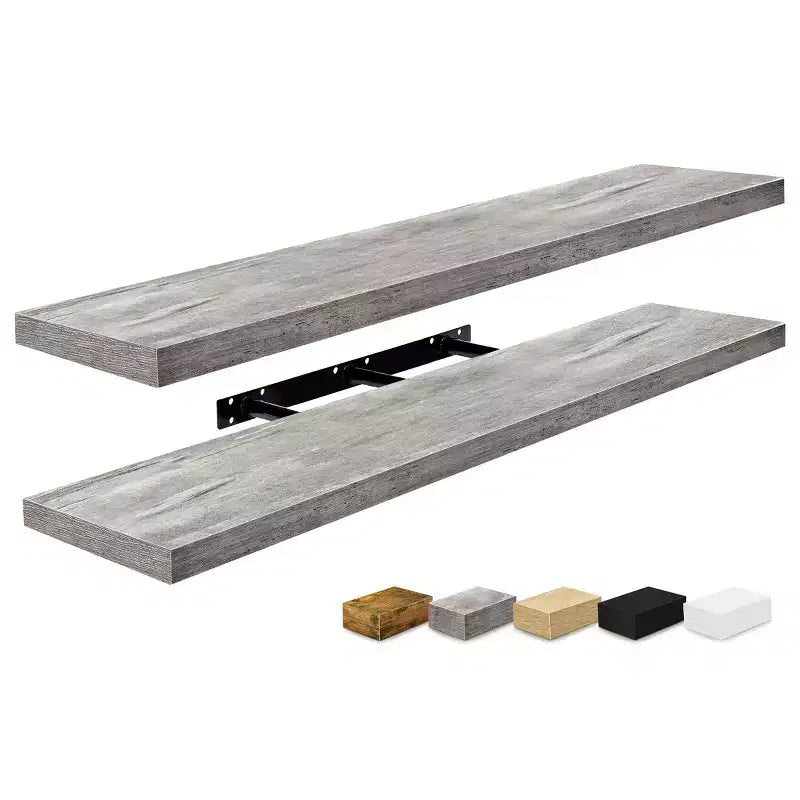 Set da 2 mensole da parete flottanti, 119 cm x 23,5 cm, nero / marrone / grigio / acero / bianco