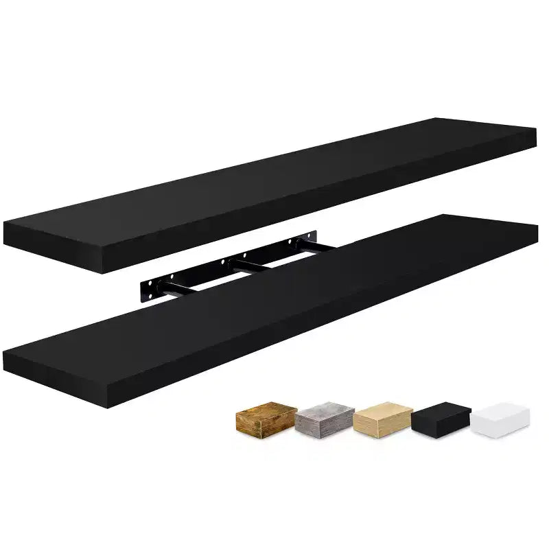 Set da 2 mensole da parete flottanti, 119 cm x 23,5 cm, nero / marrone / grigio / acero / bianco