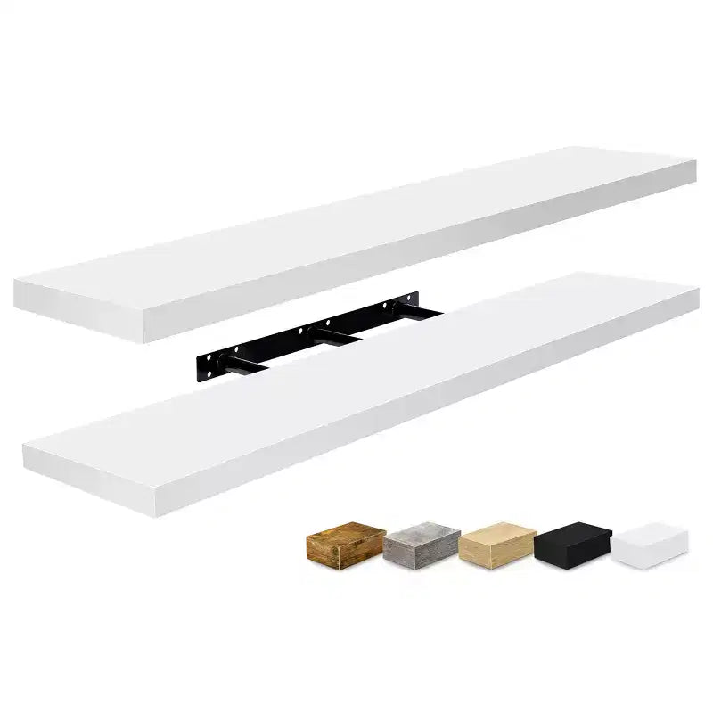 Set da 2 mensole da parete flottanti, 119 cm x 23,5 cm, nero / marrone / grigio / acero / bianco
