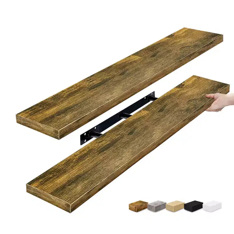 Set da 2 mensole da parete flottanti, 119 cm x 23,5 cm, nero / marrone / grigio / acero / bianco