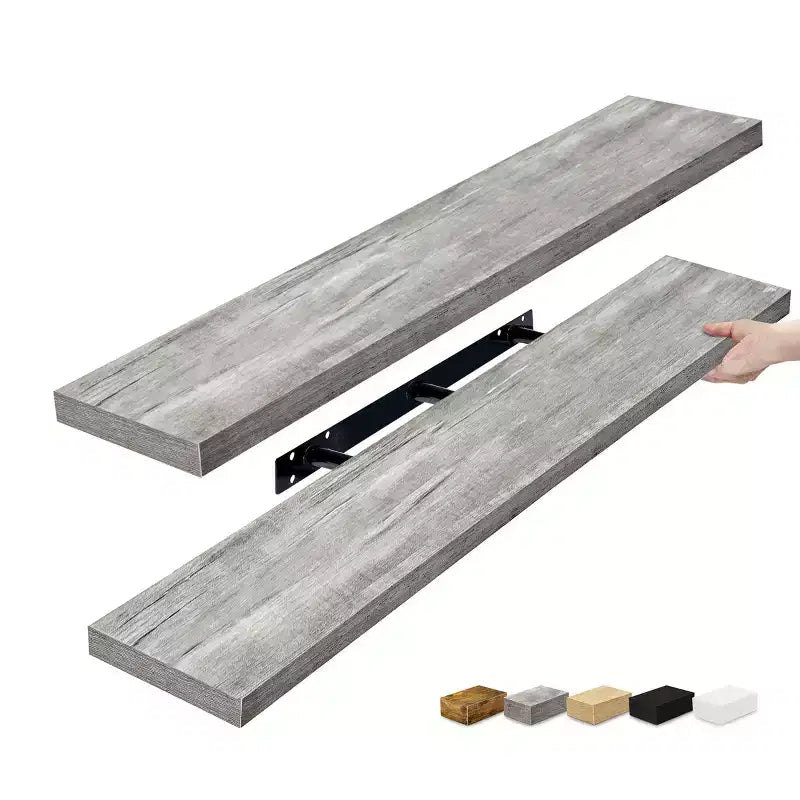 Set da 2 mensole da parete flottanti, 119 cm x 23,5 cm, nero / marrone / grigio / acero / bianco