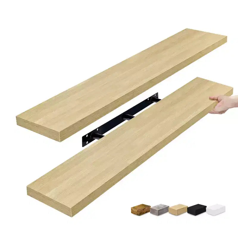 Set da 2 mensole da parete flottanti, 119 cm x 23,5 cm, nero / marrone / grigio / acero / bianco