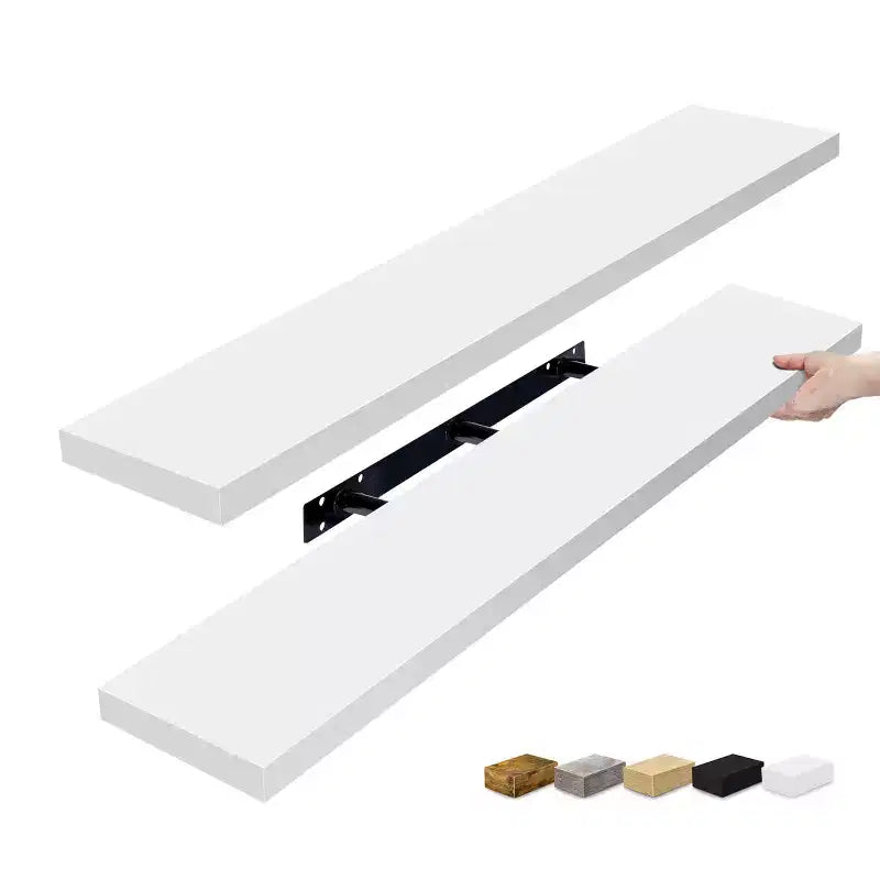 Set da 2 mensole da parete flottanti, 119 cm x 23,5 cm, nero / marrone / grigio / acero / bianco