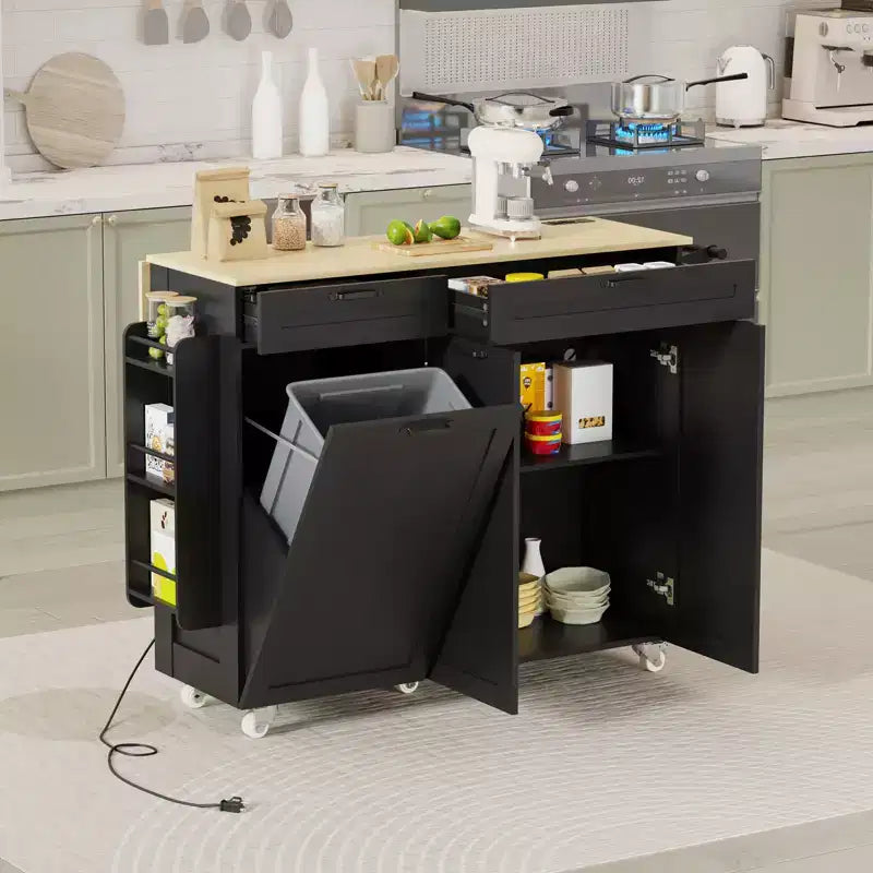 Carrello da Cucina Nero con Ante a Goccia, 3 Ante, Singolo