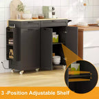 Carrello da Cucina Nero con Ante a Goccia, 3 Ante, Singolo