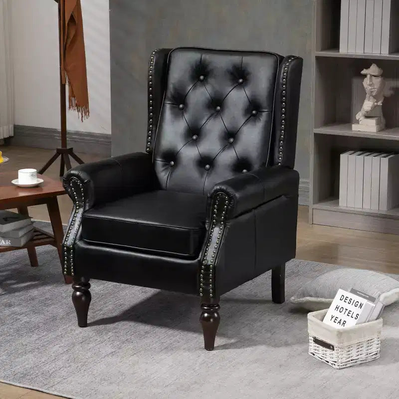 Poltrona d'accento in similpelle con gambe in legno, seduta singola