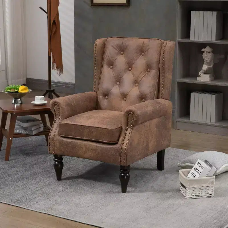 Poltrona d'accento in similpelle con gambe in legno, seduta singola