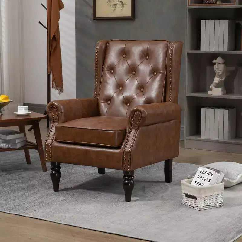 Poltrona d'accento in similpelle con gambe in legno, seduta singola