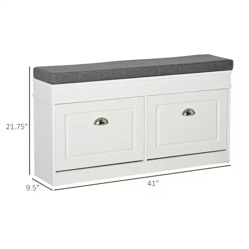 Panca scarpiera con cuscino, 2 cassetti, Nero/Grigio/Bianco