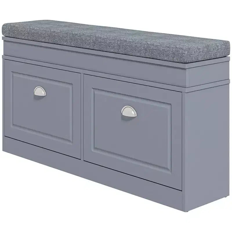 Panca scarpiera con cuscino, 2 cassetti, Nero/Grigio/Bianco