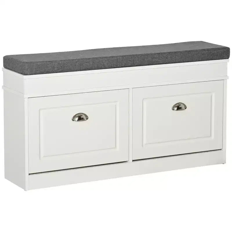 Panca scarpiera con cuscino, 2 cassetti, Nero/Grigio/Bianco