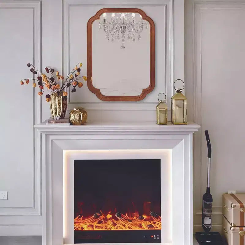 Specchio da parete in legno massello con angoli arrotondati, marrone, stile rustico moderno, 60x90 cm