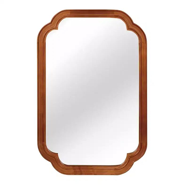 Specchio da parete in legno massello con angoli arrotondati, marrone, stile rustico moderno, 60x90 cm