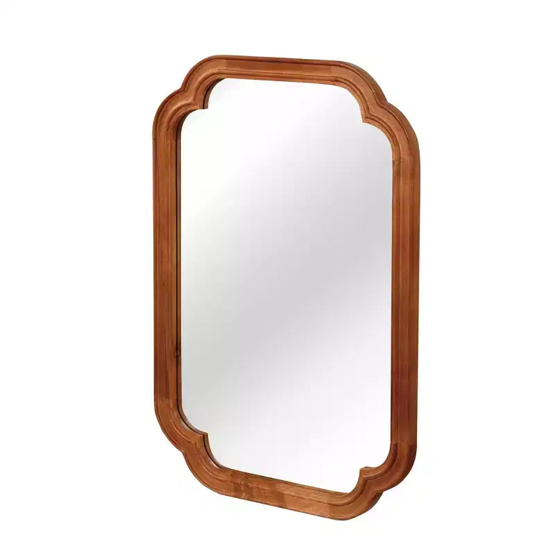 Specchio da parete in legno massello con angoli arrotondati, marrone, stile rustico moderno, 60x90 cm