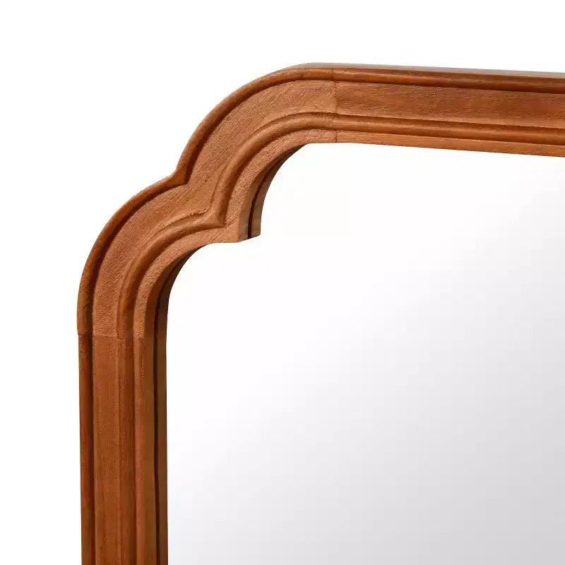 Specchio da parete in legno massello con angoli arrotondati, marrone, stile rustico moderno, 60x90 cm