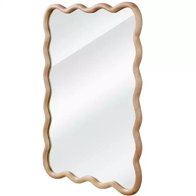 Specchio da parete rettangolare ondulato in legno naturale, 24x36 pollici, singolo