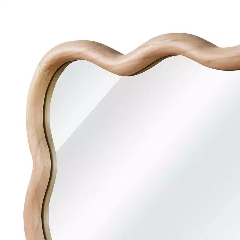 Specchio da parete rettangolare ondulato in legno naturale, 24x36 pollici, singolo