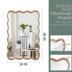Specchio da parete rettangolare ondulato in legno naturale, 24x36 pollici, singolo
