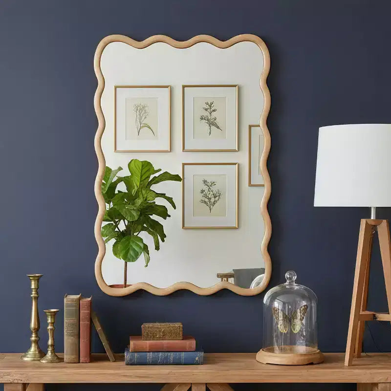 Specchio da parete rettangolare ondulato in legno naturale, 24x36 pollici, singolo