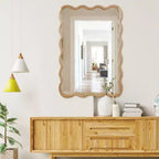 Specchio da parete rettangolare ondulato in legno naturale, 24x36 pollici, singolo